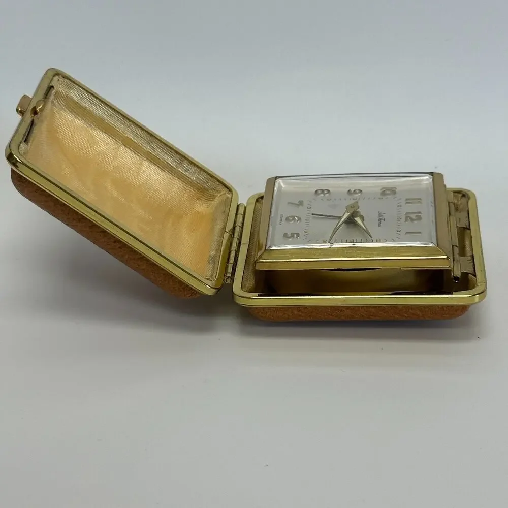 Vtg Seth Thomas Classmate 11 No 948 Red Leather 30 hr Travel Alarm Clock - READ!